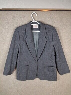 Pendleton Vintage Virgin Wool Single-Button Blazer Jacket Old Money Gray Size 12